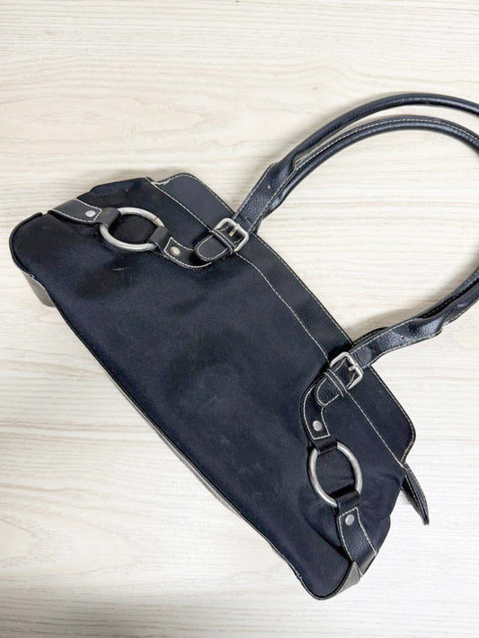 vintage 00s george leather trim nylon shoulder bag - good market thrift store