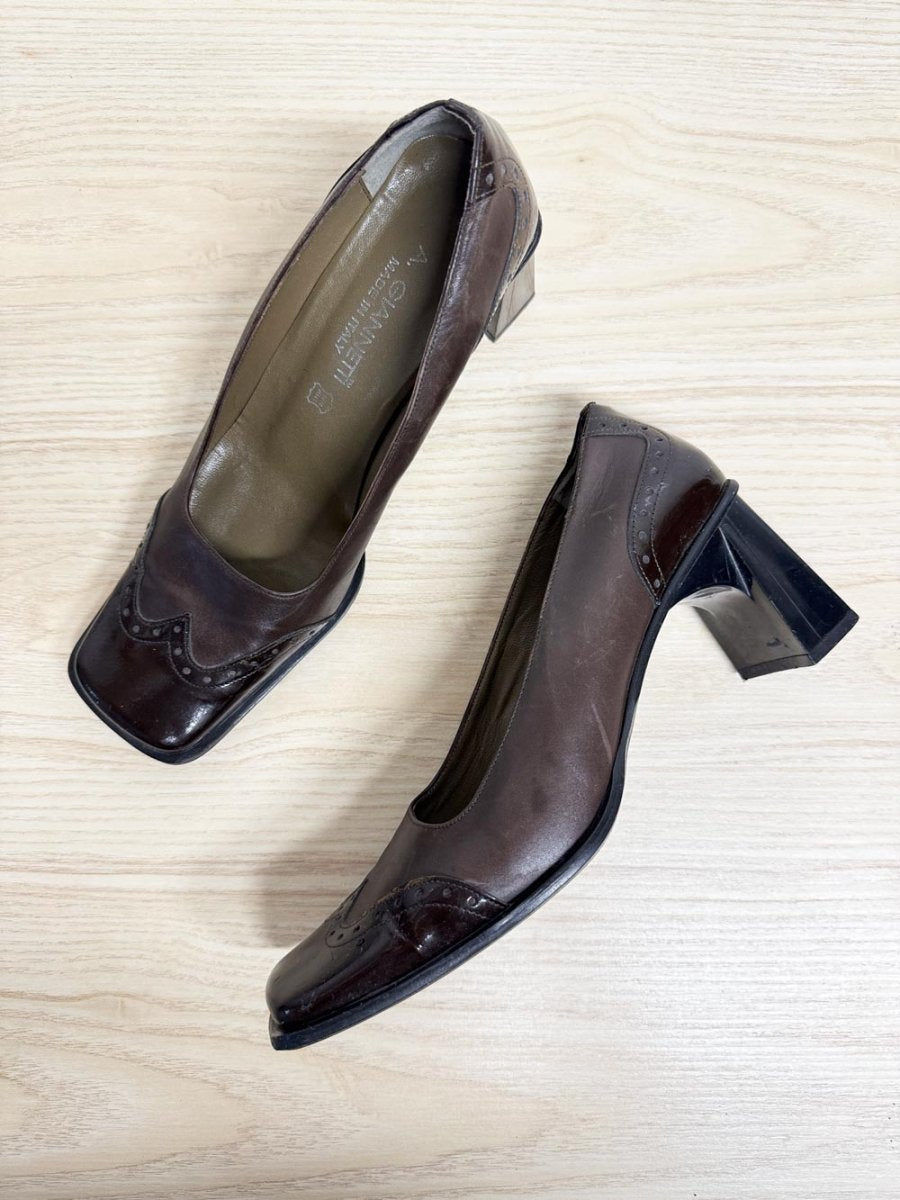vintage 00s giannetti wingtip brogue square toe pumps | made in Italy - good market thrift store