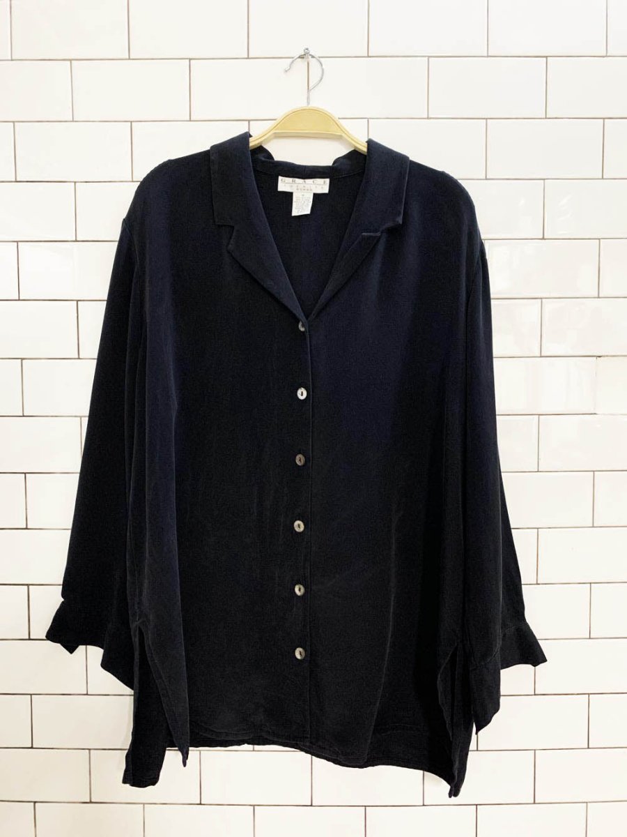 vintage 00s grace chemise 100% silk full button blouse - good market thrift store