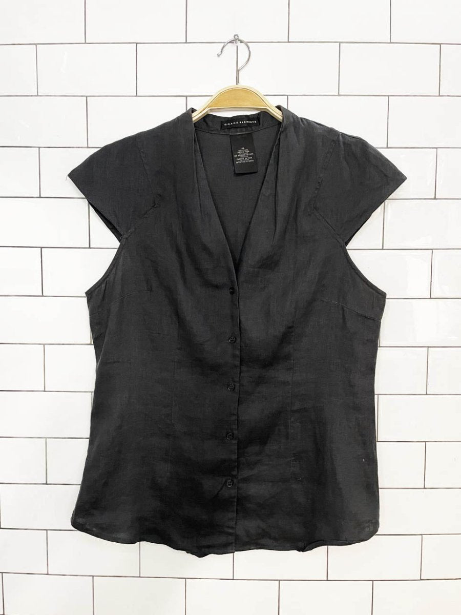 vintage 00s grace elements 100% linen minimal cap sleeve shirt - good market thrift store