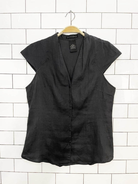 vintage 00s grace elements 100% linen minimal cap sleeve shirt - good market thrift store