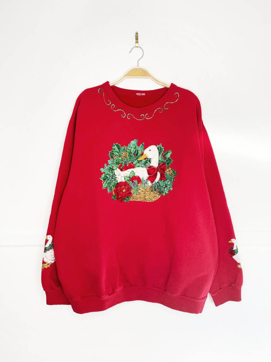 vintage 00s handmade christmas goose sweatshirt - good market thrift store