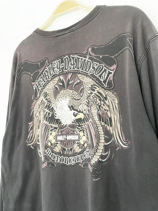 vintage 00s harley davidson 1/2 button long sleeve logo spellout henley | made in usa - good market thrift store
