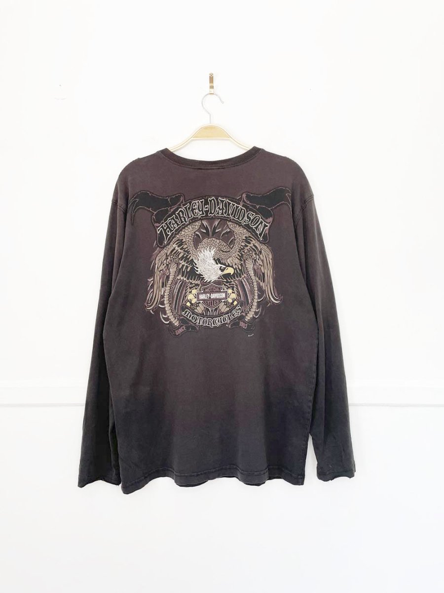 vintage 00s harley davidson 1/2 button long sleeve logo spellout henley | made in usa - good market thrift store