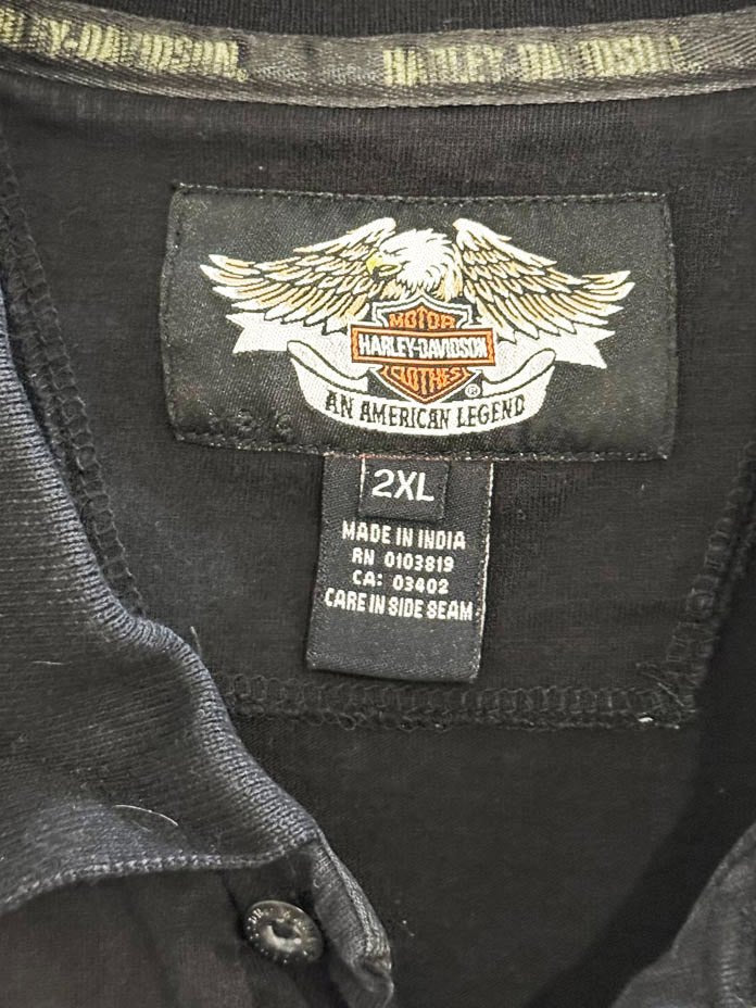 vintage 00s harley davidson striped sleeve polo shirt - good market thrift store