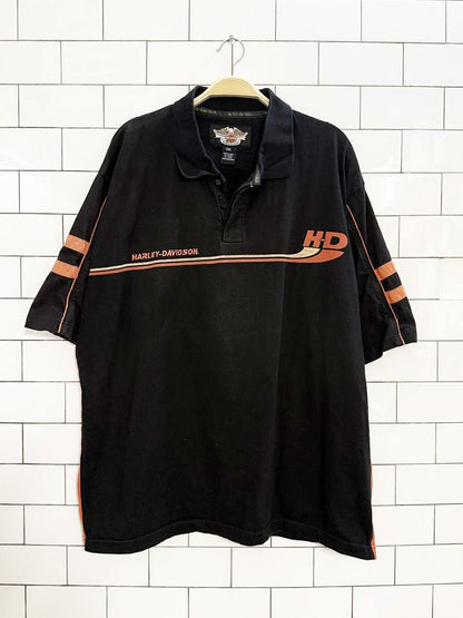 vintage 00s harley davidson striped sleeve polo shirt - good market thrift store