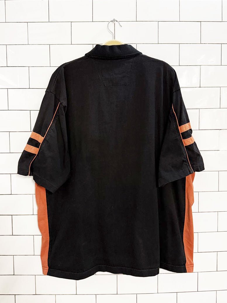 vintage 00s harley davidson striped sleeve polo shirt - good market thrift store