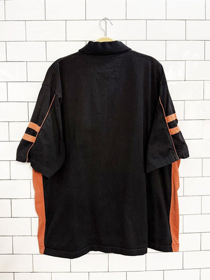 vintage 00s harley davidson striped sleeve polo shirt - good market thrift store