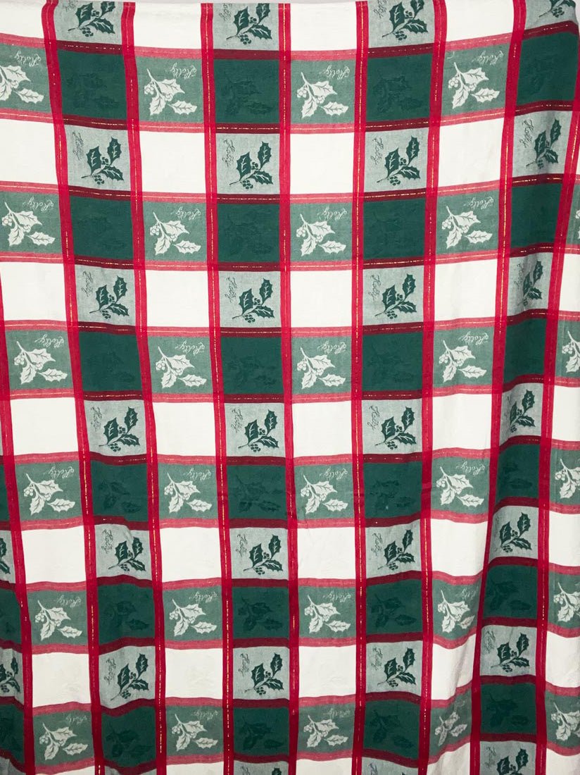 vintage 00s holly gold detail check woven table cloth | made in India - good market thrift store