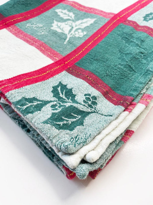 vintage 00s holly gold detail check woven table cloth | made in India - good market thrift store