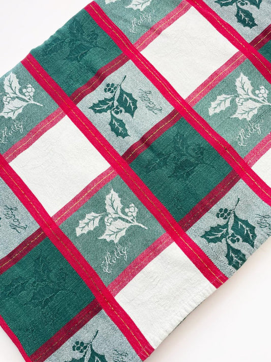 vintage 00s holly gold detail check woven table cloth | made in India - good market thrift store