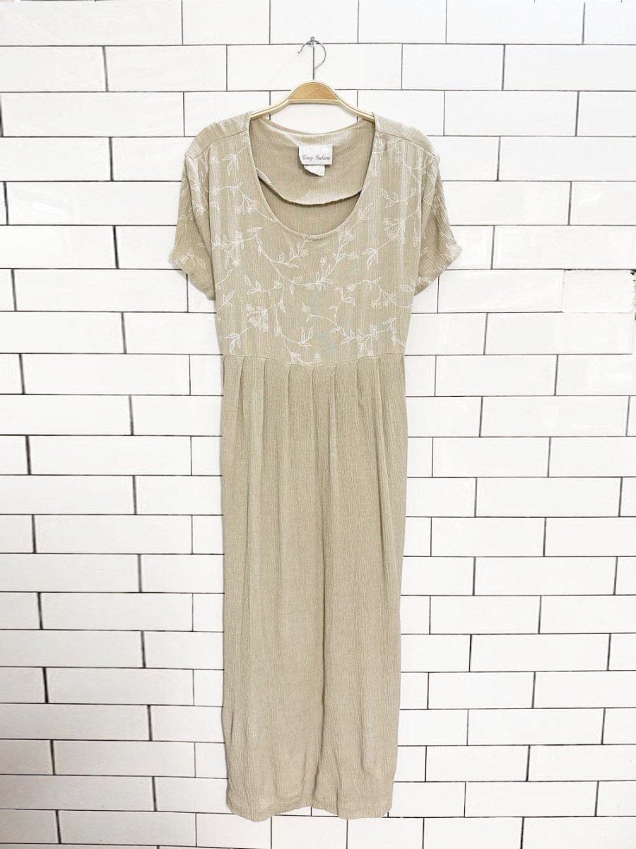 vintage 00s honey floral crinkled tie back midi dress | made in Canada - good market thrift store