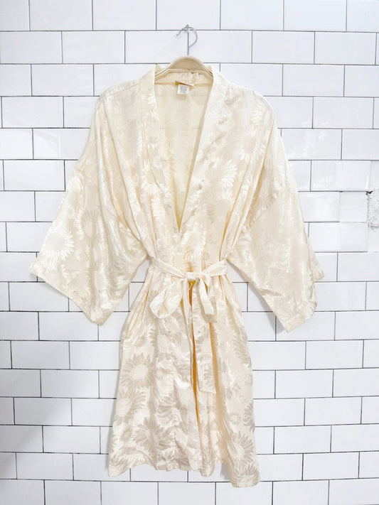 vintage 00s inner most sunflower satin belted kimono robe - good market thrift store