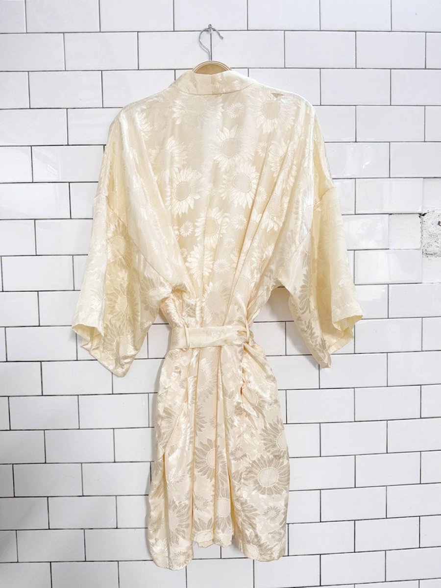 vintage 00s inner most sunflower satin belted kimono robe - good market thrift store