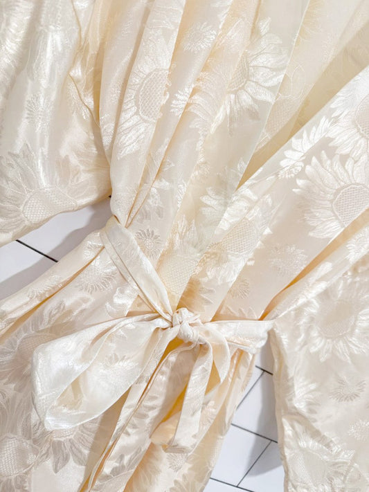 vintage 00s inner most sunflower satin belted kimono robe - good market thrift store