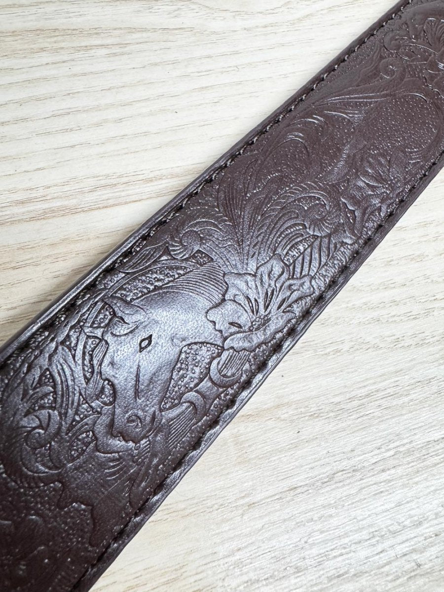 vintage 00s italian style animal stamped leather belt - good market thrift store