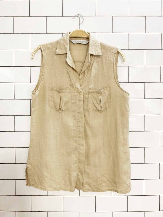 vintage 00s its a new vision 100% linen full button sleeveless shirt - good market thrift store