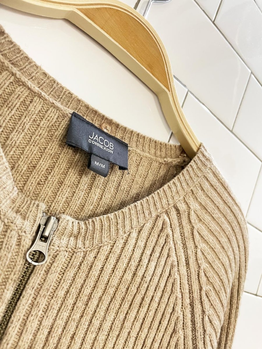 vintage 00s jacob wool - blend chunky rib knit full zip cardigan - good market thrift store