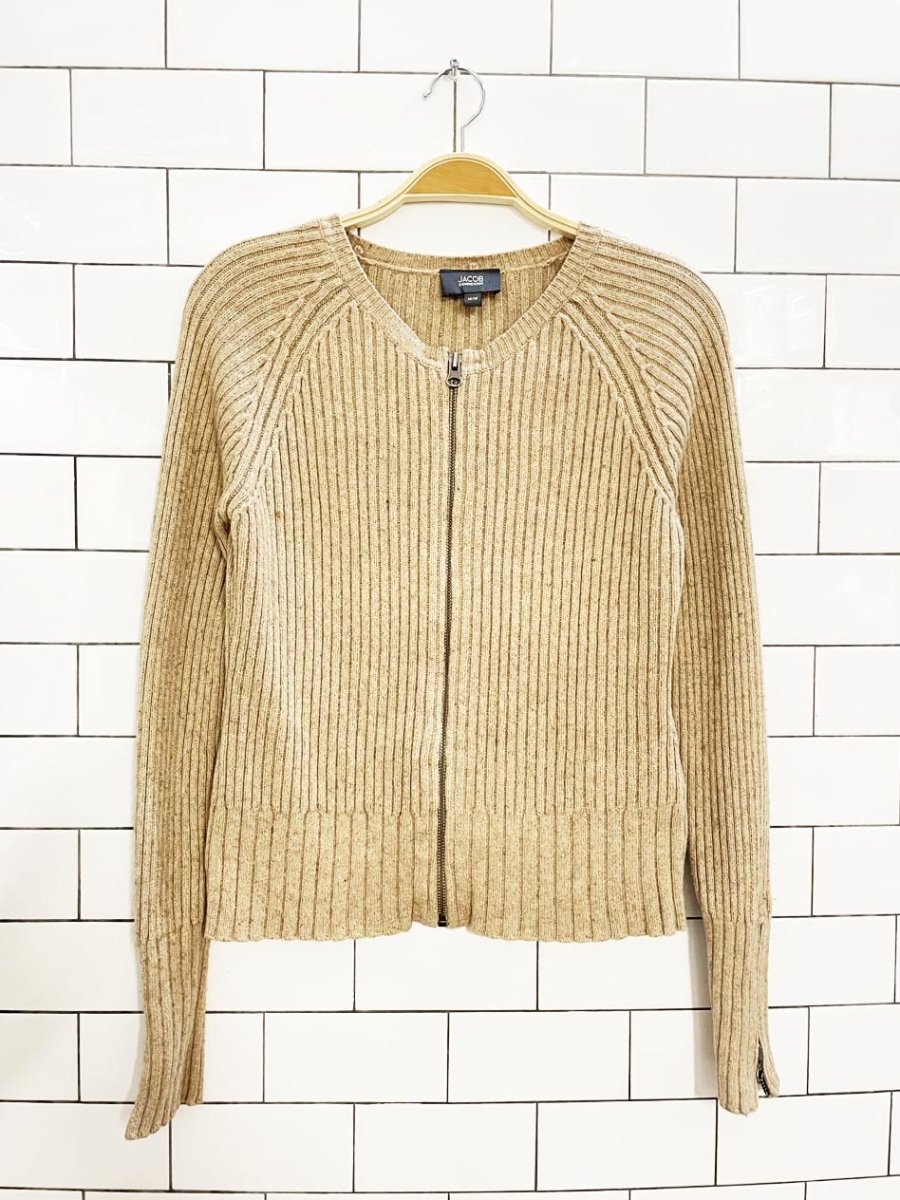 vintage 00s jacob wool - blend chunky rib knit full zip cardigan - good market thrift store