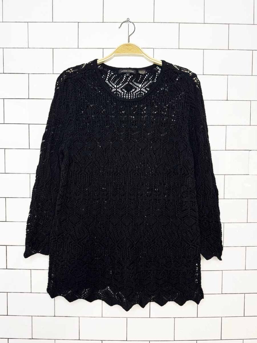 vintage 00s jeanne pierre crochet loose knit long sleeve top - good market thrift store