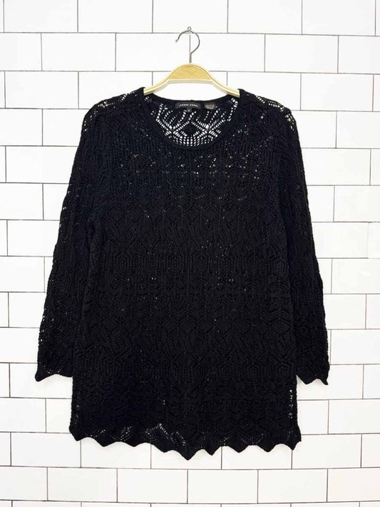 vintage 00s jeanne pierre crochet loose knit long sleeve top - good market thrift store