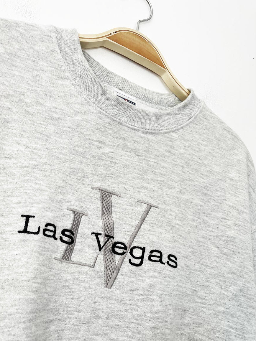vintage 00s jerzees las vegas spell out fleece sweatshirt - good market thrift store