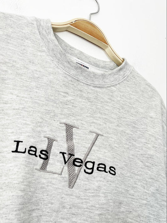 vintage 00s jerzees las vegas spell out fleece sweatshirt - good market thrift store