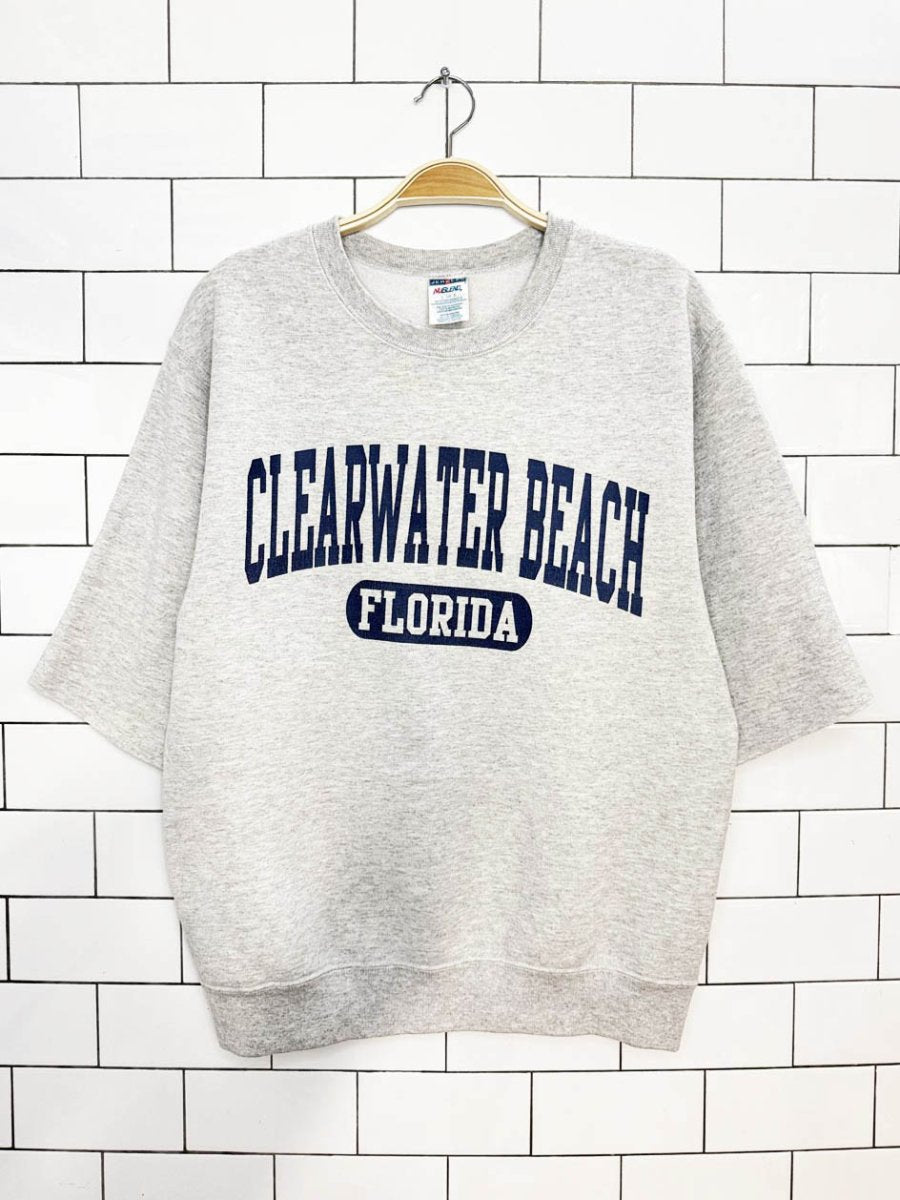 vintage 00s jerzees varsity block letter cropped sleeve sweatshirt | rework - good market thrift store