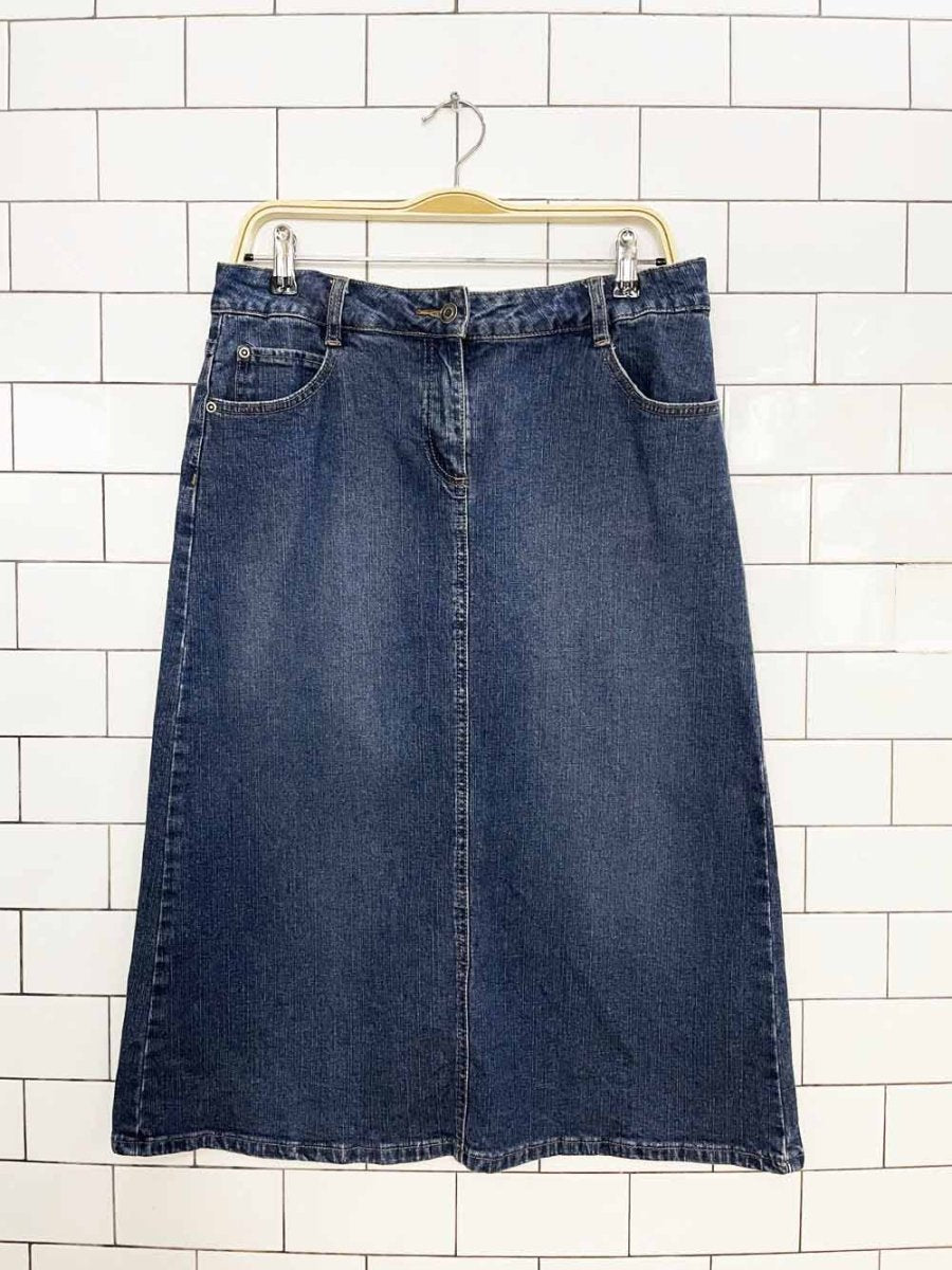 vintage 00s jessica knee length stretchy denim skirt - good market thrift store