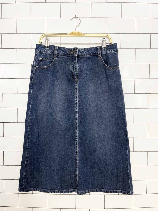 vintage 00s jessica knee length stretchy denim skirt - good market thrift store