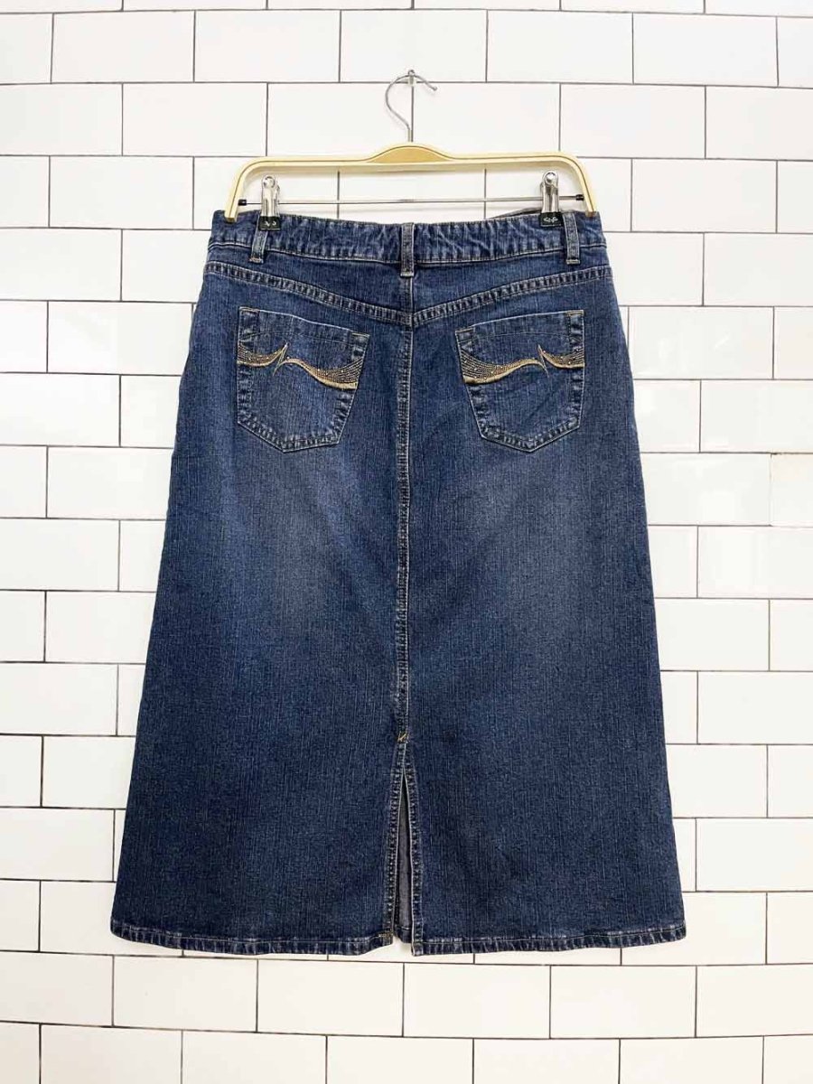 vintage 00s jessica knee length stretchy denim skirt - good market thrift store