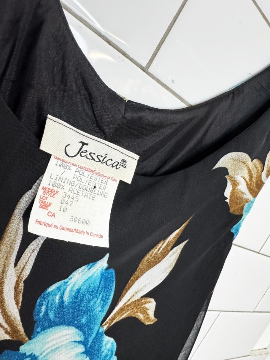 vintage 00s jessica sleeveless floral tulip hem bias cut midi dress - good market thrift store