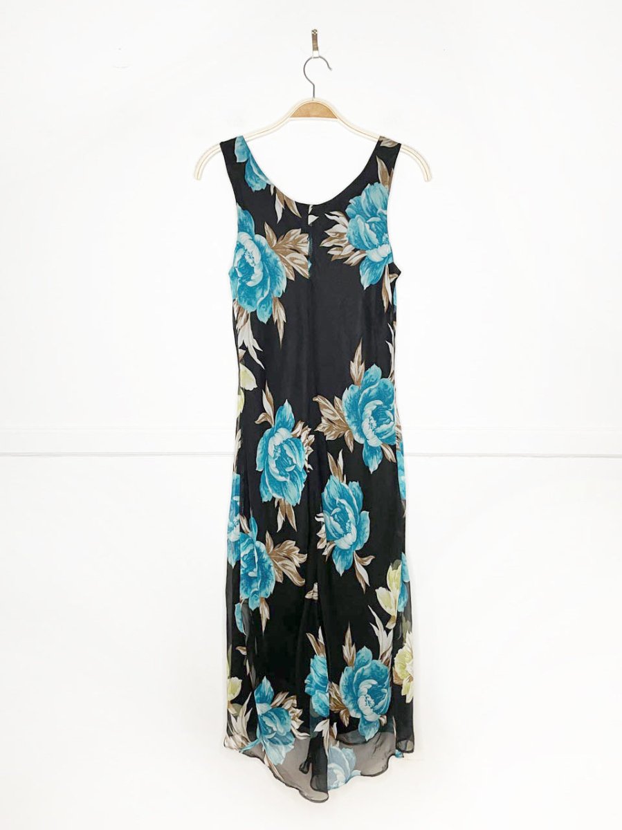 vintage 00s jessica sleeveless floral tulip hem bias cut midi dress - good market thrift store