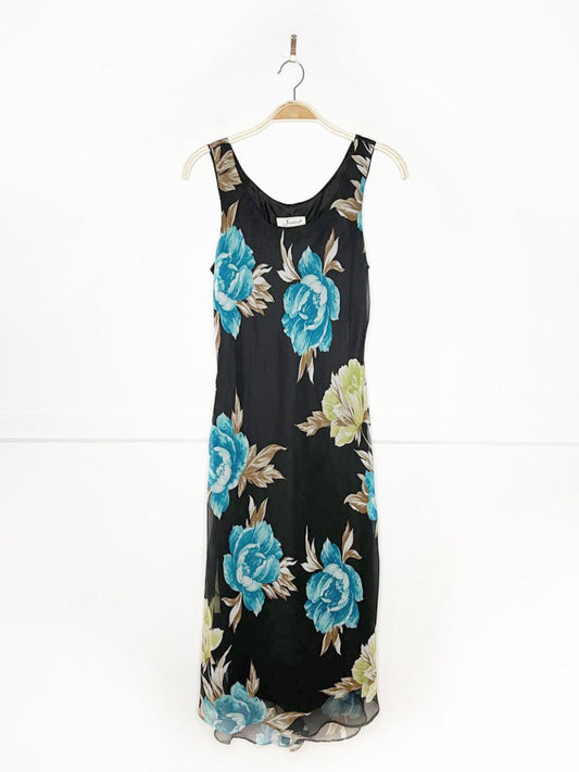 vintage 00s jessica sleeveless floral tulip hem bias cut midi dress - good market thrift store