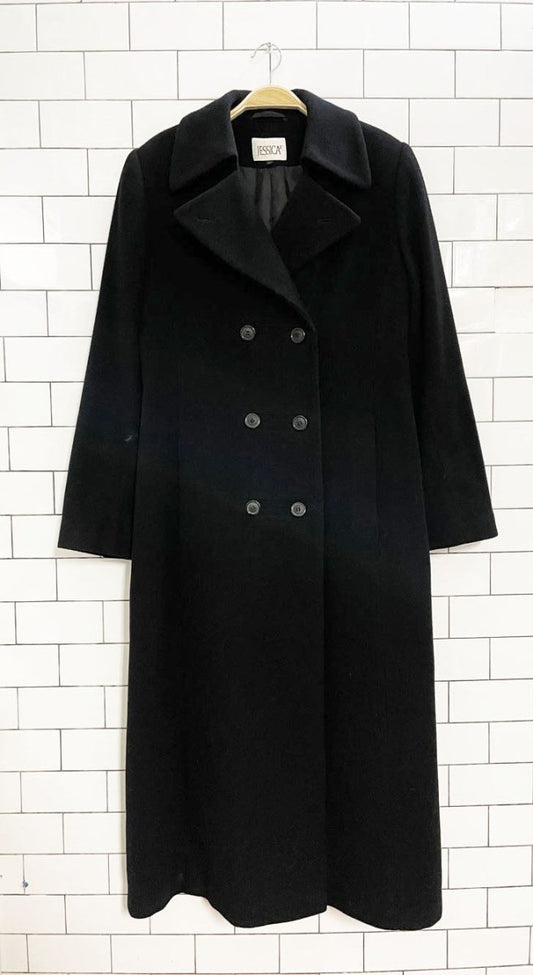 vintage 00s jessica wool - blend double breasted long coat - good market thrift store