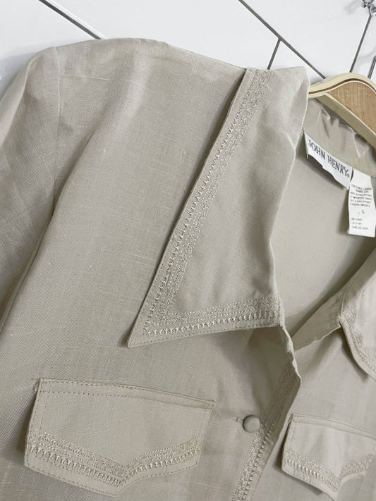 vintage 00s john henry 100% ramie linen embroidered resort shirt - good market thrift store