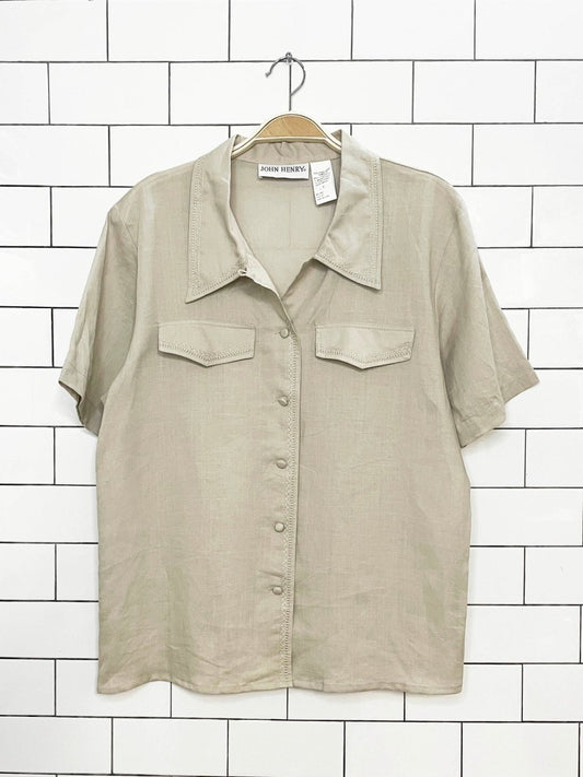vintage 00s john henry 100% ramie linen embroidered resort shirt - good market thrift store