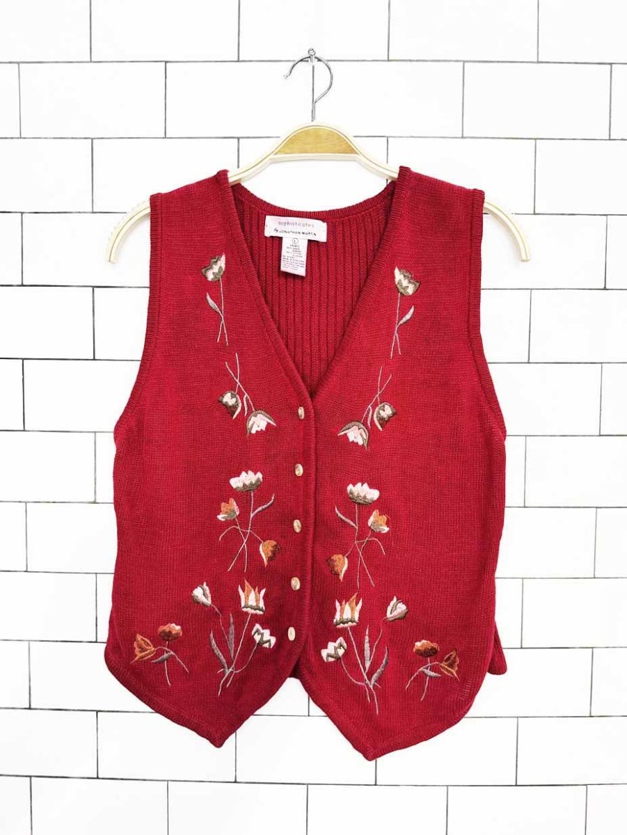 vintage 00s jonathan martin floral embroidered ramie-cotton knit vest | sophisticates - good market thrift store