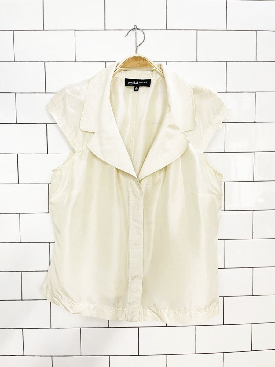 vintage 00s jones new york 100% silk cap shoulder blouse - good market thrift store