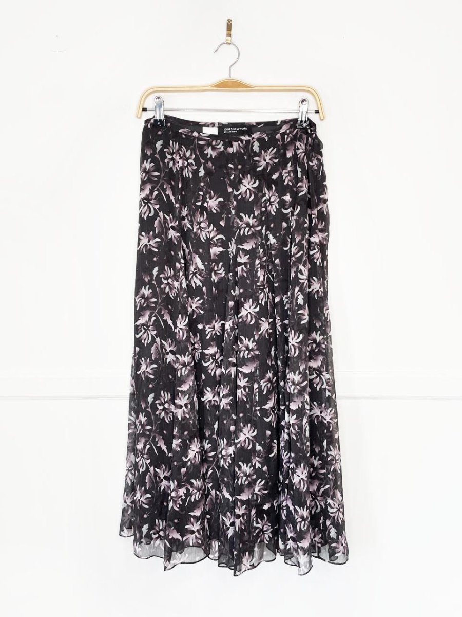 vintage 00s jones new york 100% silk chiffon floral midi skirt - good market thrift store