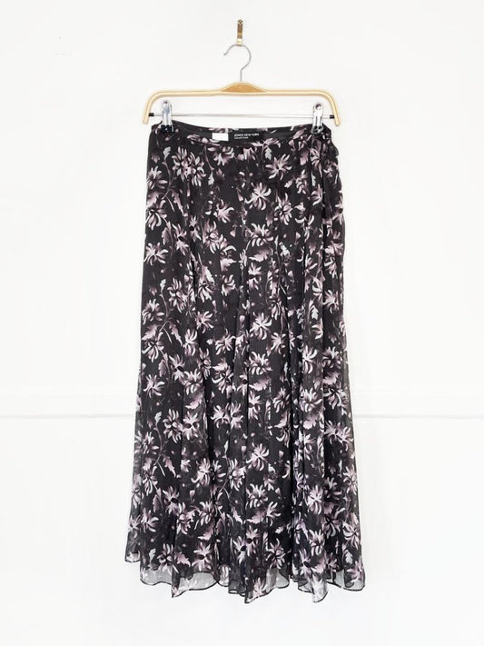 vintage 00s jones new york 100% silk chiffon floral midi skirt - good market thrift store