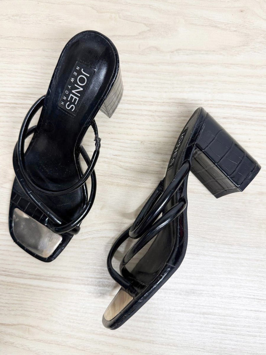 vintage 00s jones new york faux snake skin square toe strappy heels - good market thrift store
