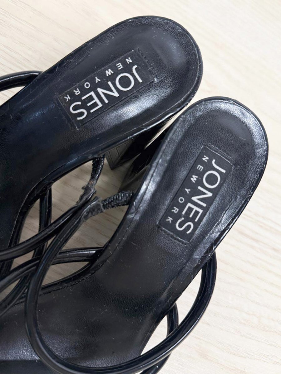 vintage 00s jones new york faux snake skin square toe strappy heels - good market thrift store