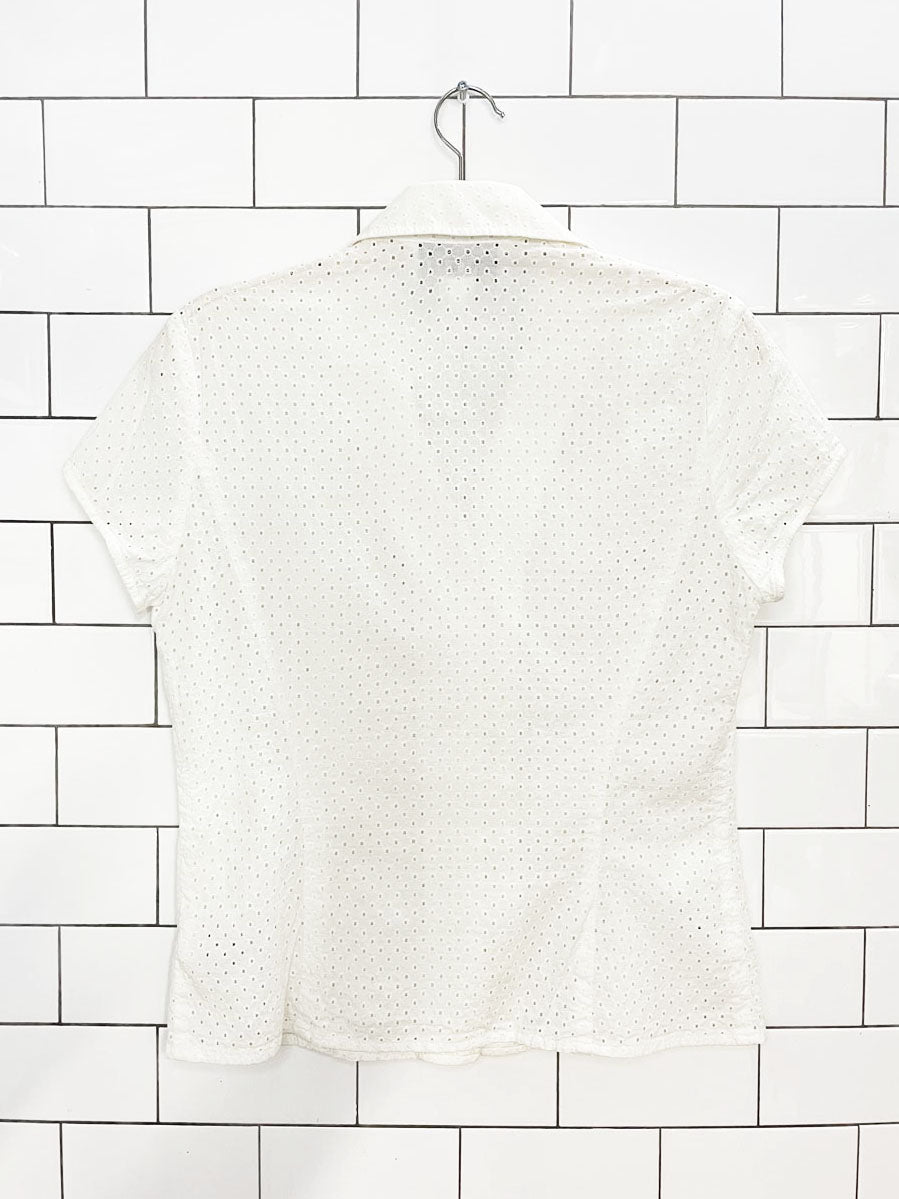 vintage 00s jones wear eyelet cap sleeve blouse | jones new york - good market thrift store