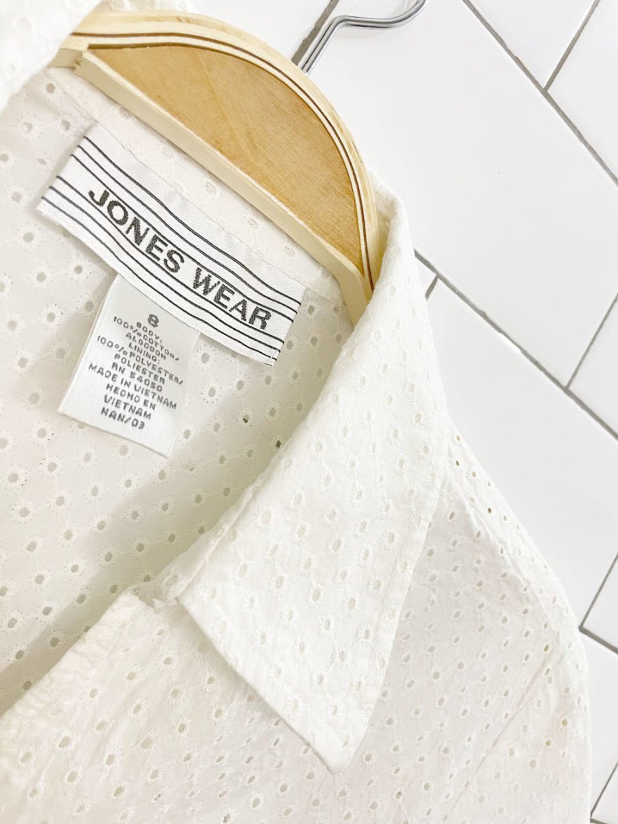 vintage 00s jones wear eyelet cap sleeve blouse | jones new york - good market thrift store