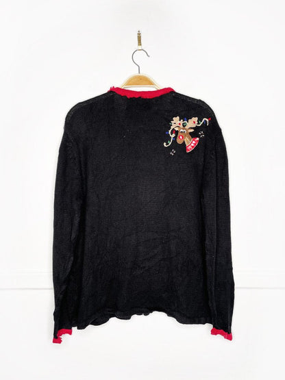 vintage 00s joyful reindeer fringe collar knit cardigan | heirloom collectibles - good market thrift store