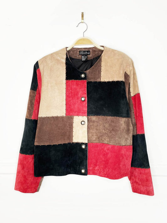 vintage 00s karen arnold patchwork suede snap button jacket - good market thrift store