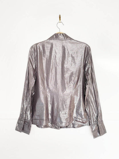 vintage 00s kasper silver bells metallic fitted blouse - good market thrift store
