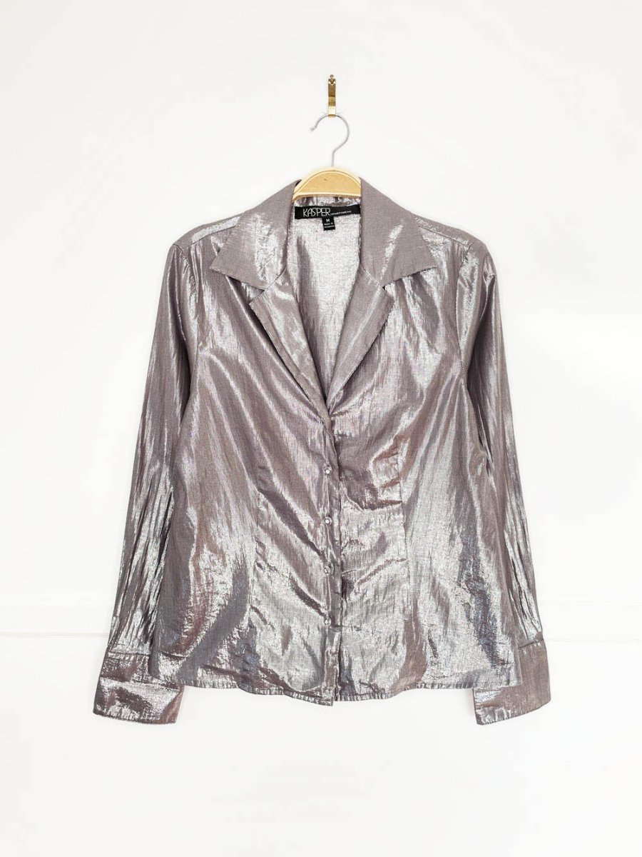 vintage 00s kasper silver bells metallic fitted blouse - good market thrift store