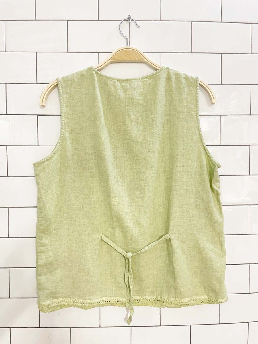 vintage 00s kathie lee linen - blend button vest top + knee length skirt set - good market thrift store
